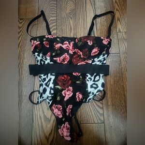 Floral and Leopard Print Women's Bodysuit